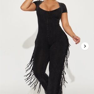 Fringe Detail Black Jumpsuit